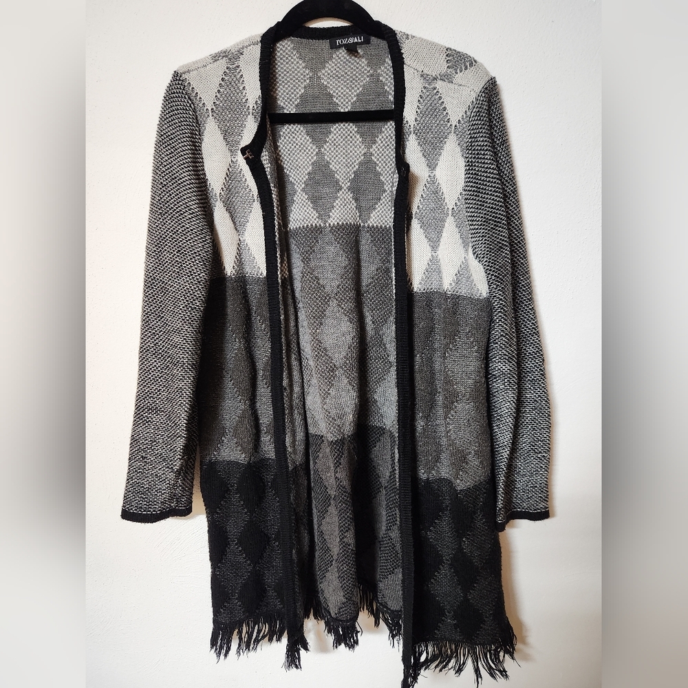 Roz & Ali Monochrome Diamond Cardigan Size XL